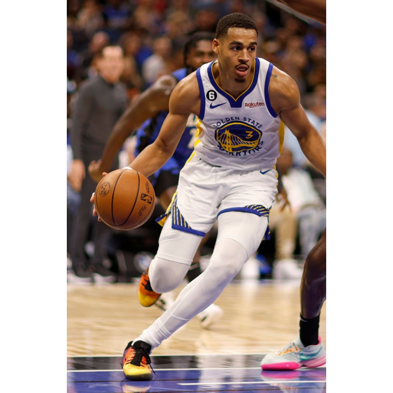 The shoes of Golden State Warriors shooting guard Jordan Poole (3